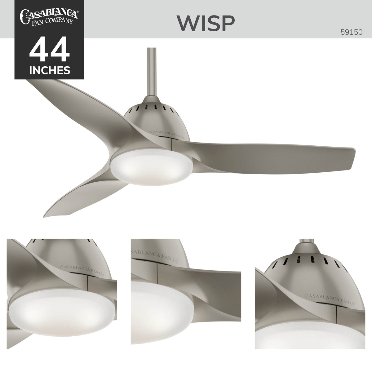 Casablanca 44 inch Wisp Painted Pewter Ceiling Fan with LED Light Kit and Handheld Remote