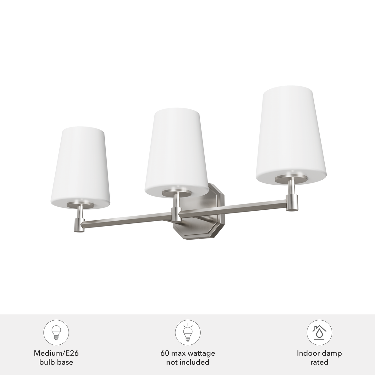 Nolita 24.75-inch 3-light Brushed Nickel Vanity Light with Cased White Glass
