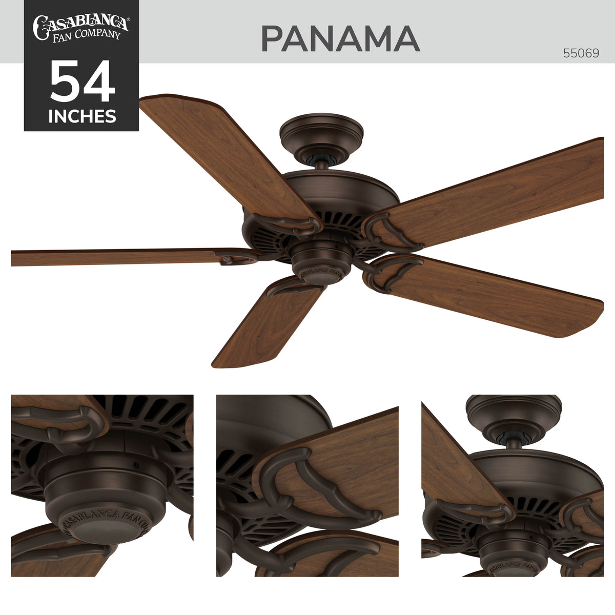Casablanca 54 inch Panama Brushed Cocoa Ceiling Fan and Wall Control