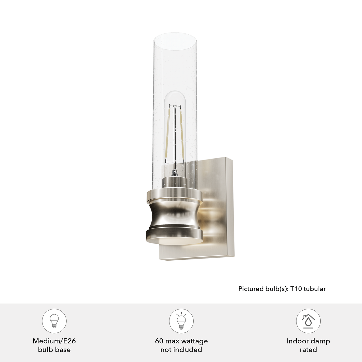 Lenlock 13-inch 1-light Brushed Nickel Wall Sconce with Seeded Glass
