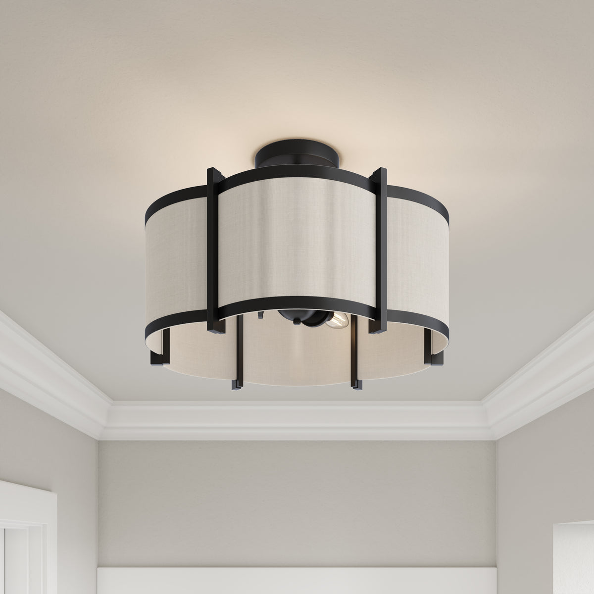 12'' Marlbeck Matte BlackOff White 3 Light Semi-Flush Mount