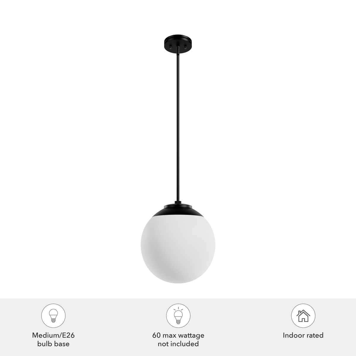 Hepburn 12-inch 1-light Matte Black Globe Pendant with Cased White Glass