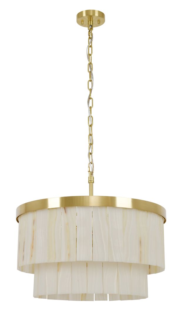 Elora 9 Light Brass Pendant Light with Jade Stone