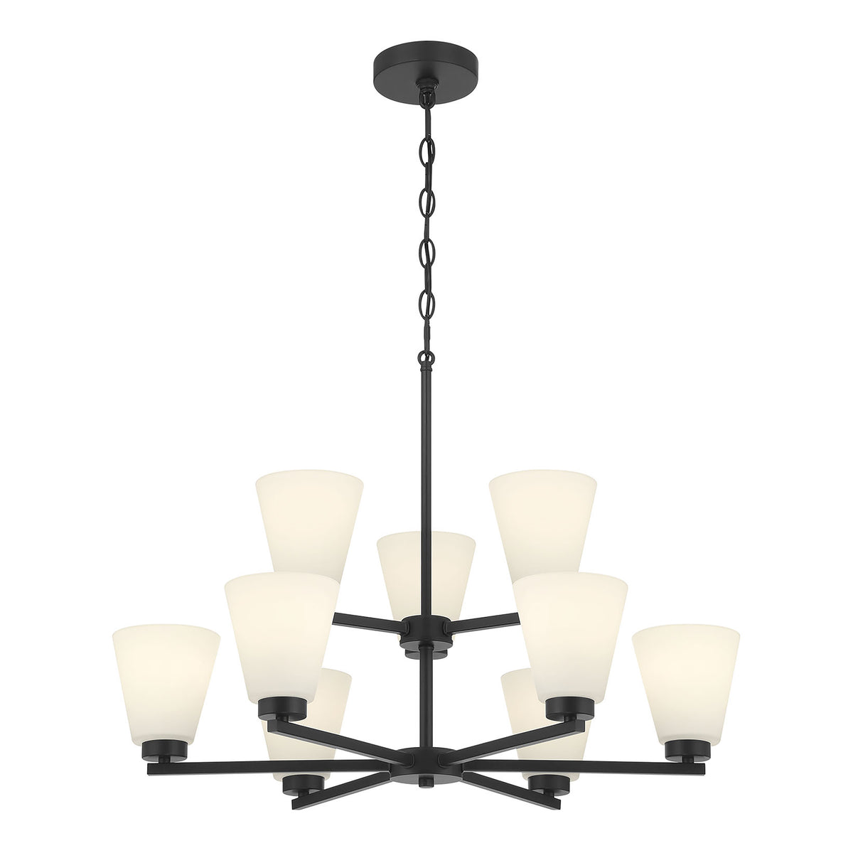 28.5-inch Strayhan Matte Black 9-Light White Frosted Glass Chandelier