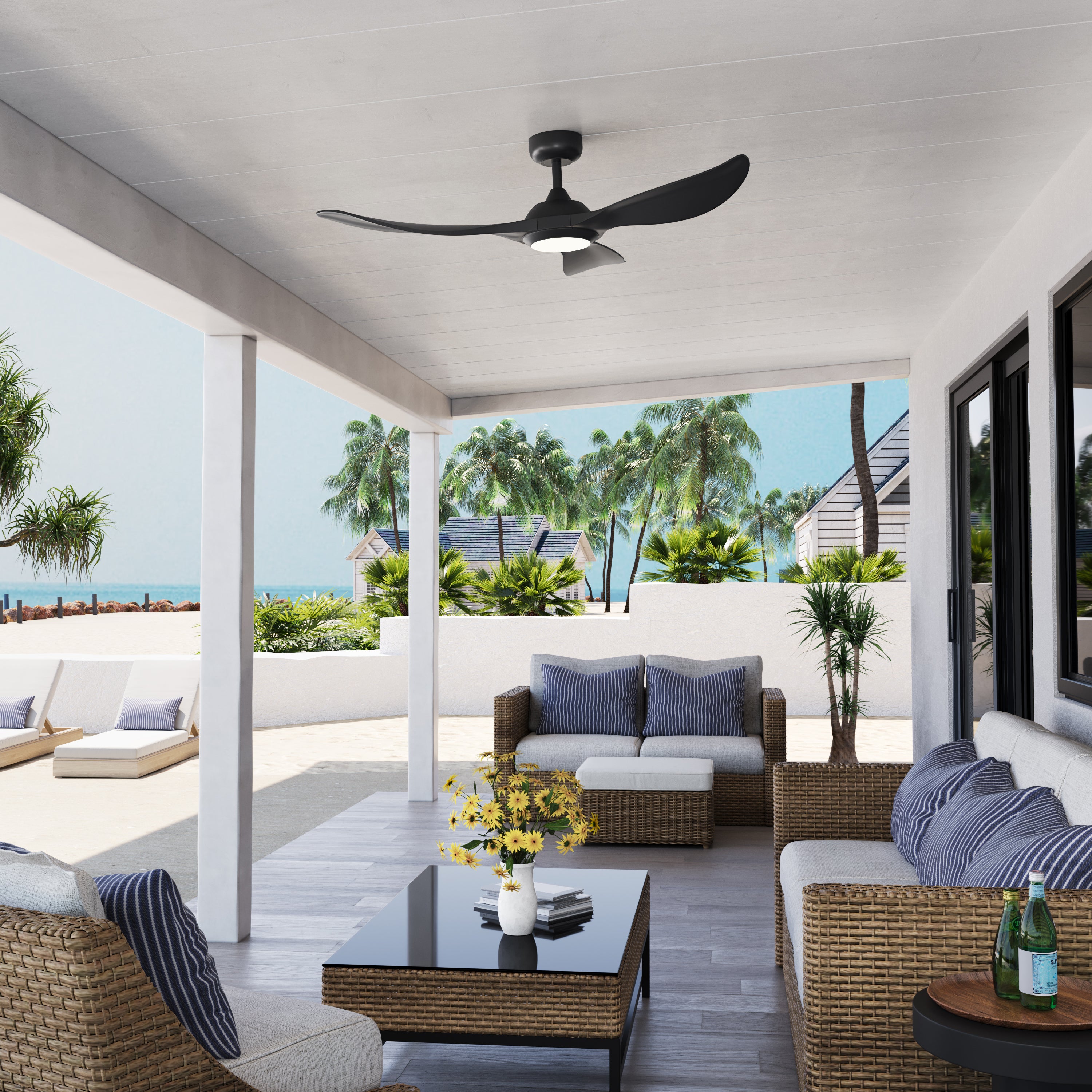 Wynleaf 52'' 3 Blades Matte Black Led indoor & Outdoor DC Ceiling Fan With Wall Control