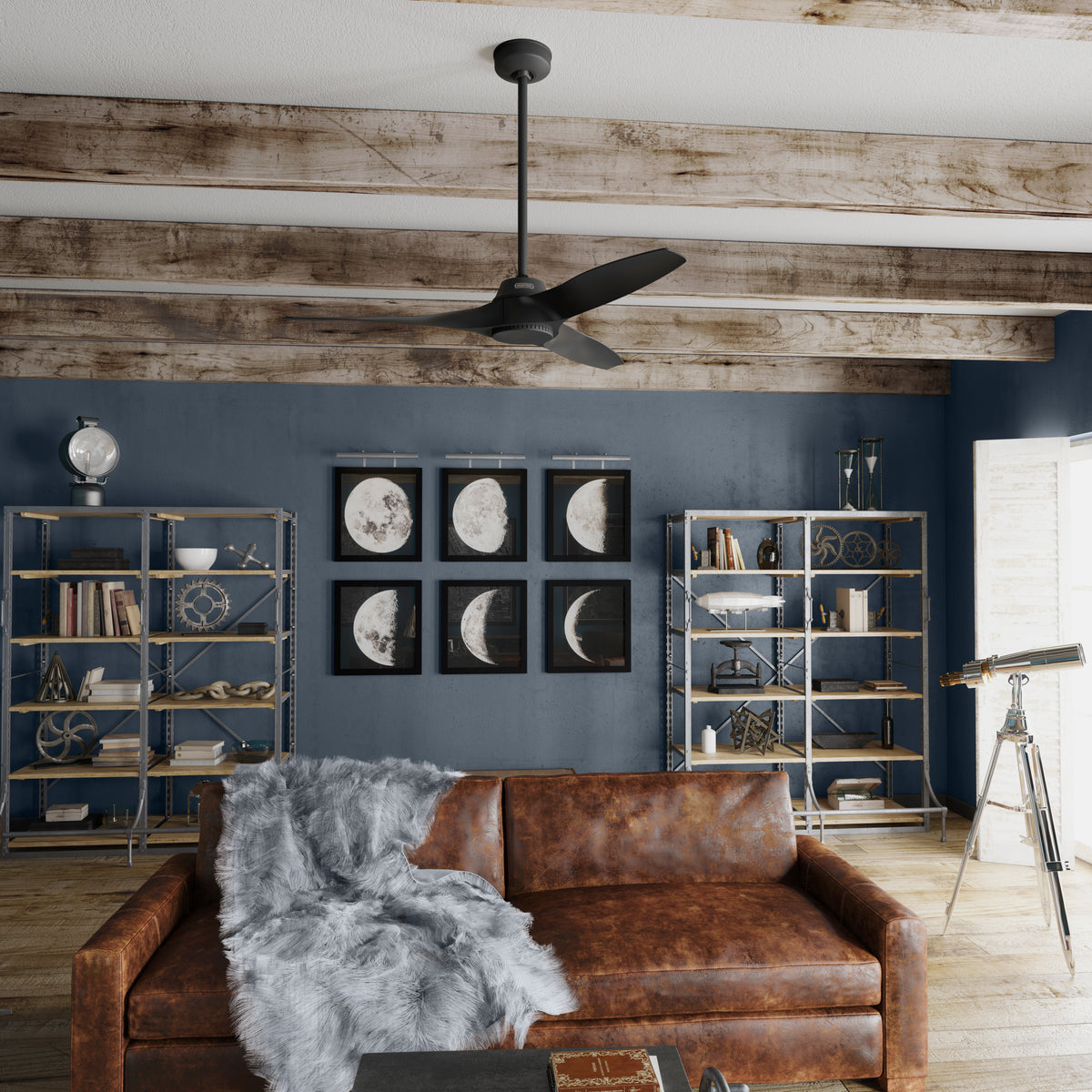 52 inch Mosley Matte Black Damp Rated Ceiling Fan and Wall Control