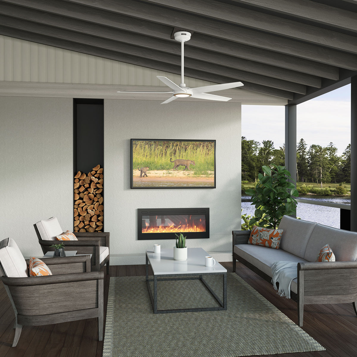52 inch Zentech Wi-Fi ENERGY STAR® Fresh White Damp Rated Ceiling Fan with LED Light Kit and Handheld Remote