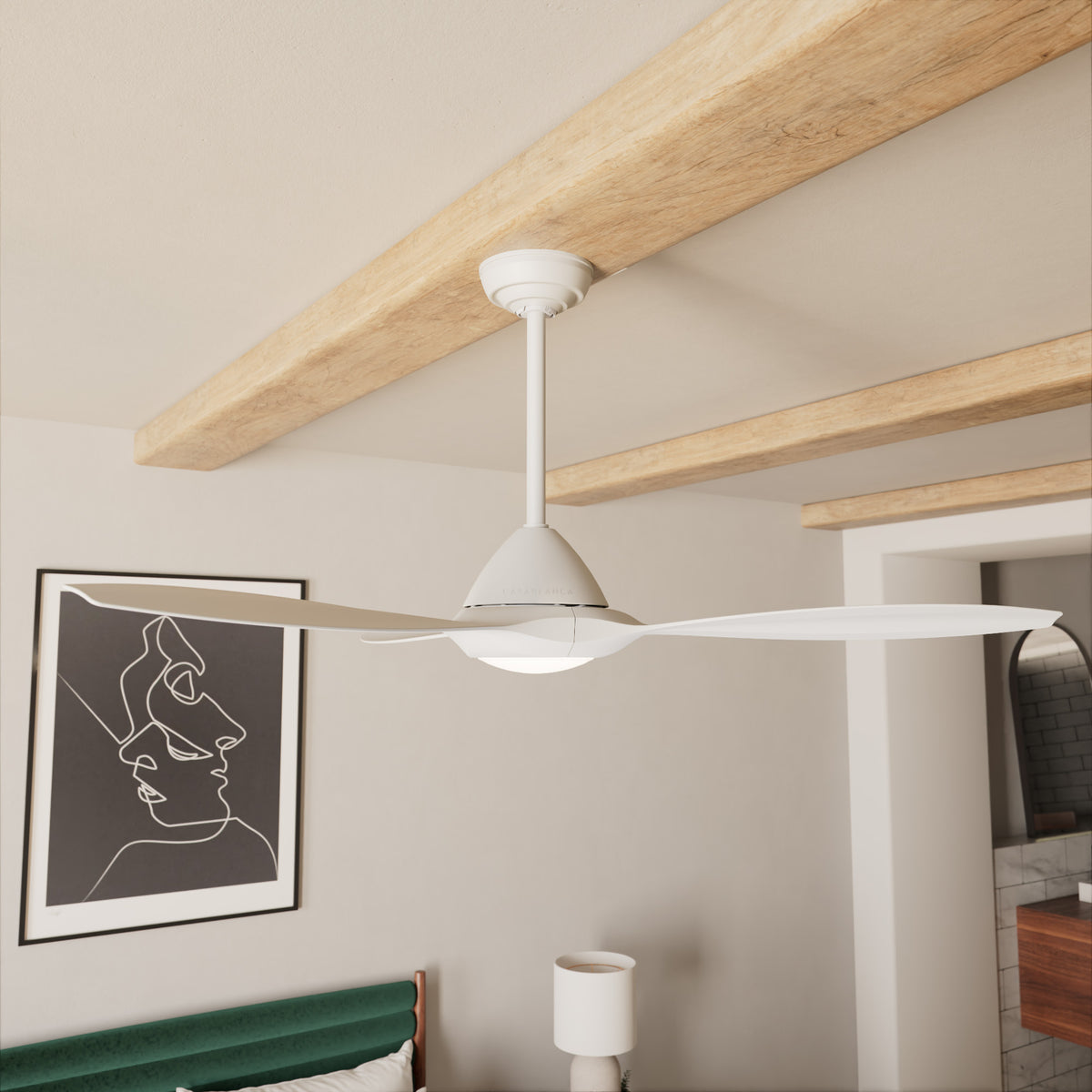 Casablanca 56 inch Surea ENERGY STAR® Fresh White Damp Rated Ceiling Fan with LED Light Kit and Wall Control and Handheld Remote
