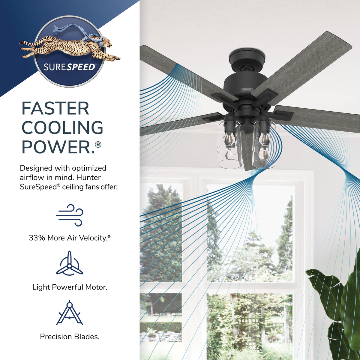 52 inch Techne Wi-Fi HunterExpress Matte Silver Ceiling Fan with LED Light Kit and Handheld Remote