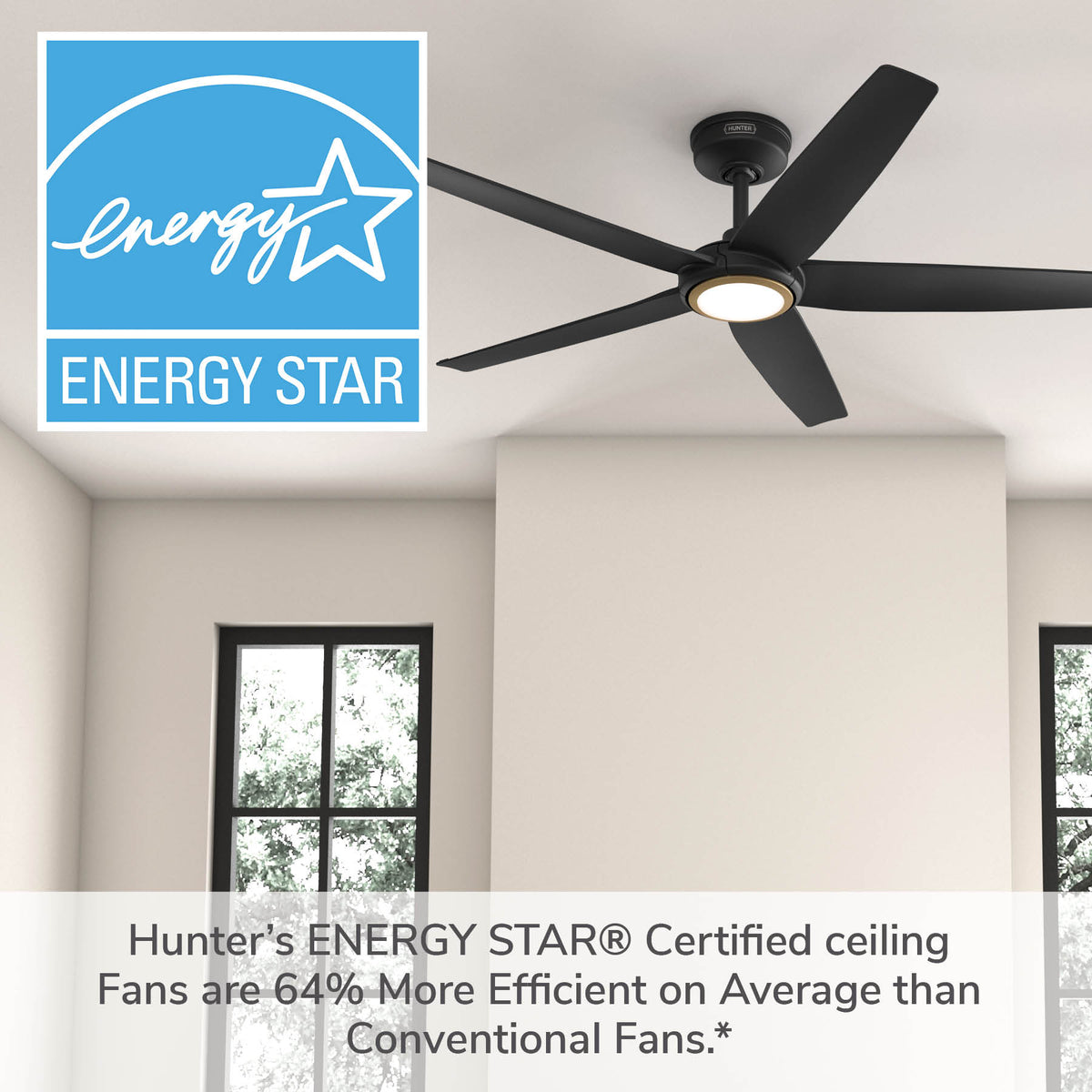 52 inch Zentech Wi-Fi ENERGY STAR® Matte Black Damp Rated Ceiling Fan with LED Light Kit and Handheld Remote
