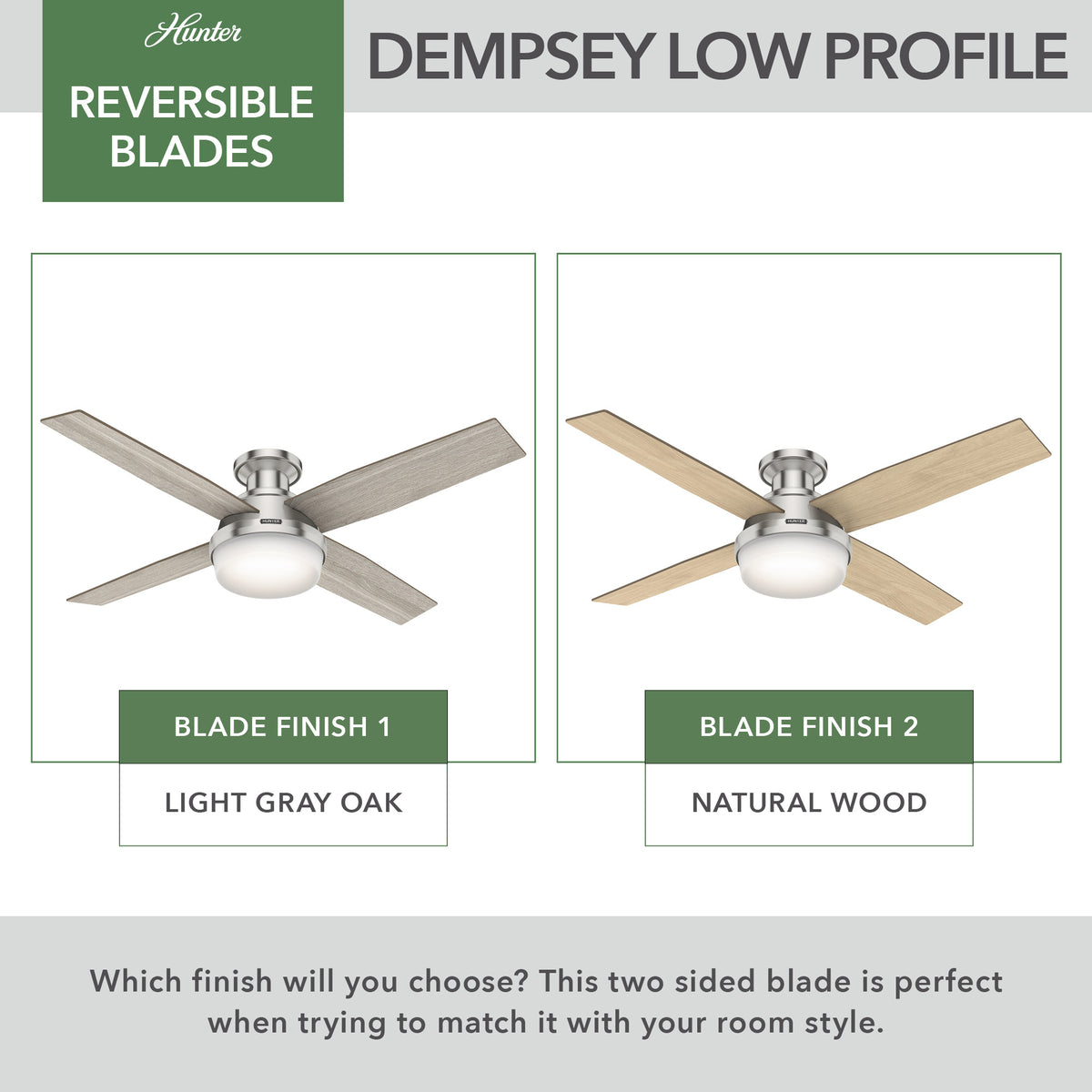 52 inch Dempsey Brushed Nickel Low Profile Ceiling Fan with LED Light Kit
