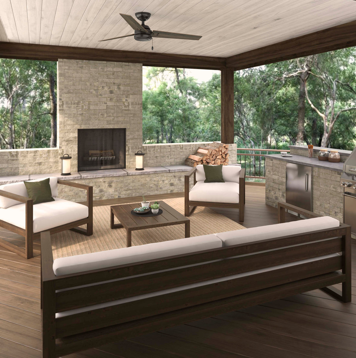 52 inch Cassius Noble Bronze Damp Rated Ceiling Fan and Pull Chain