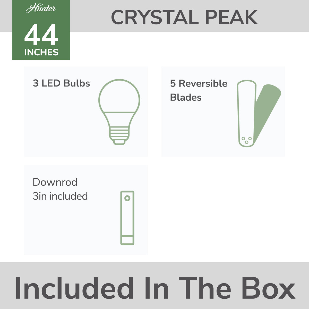 44 inch Crystal Peak Brushed Nickel Ceiling Fan with LED Light Kit and Pull Chain