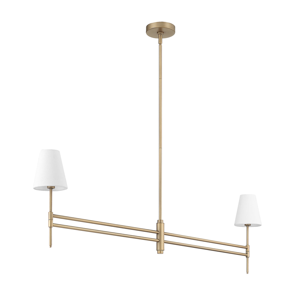 Camelia Stem 53-inch 2-light Luxe Gold and Off White Linen Linear Chandelier with White Linen Fabric Shade