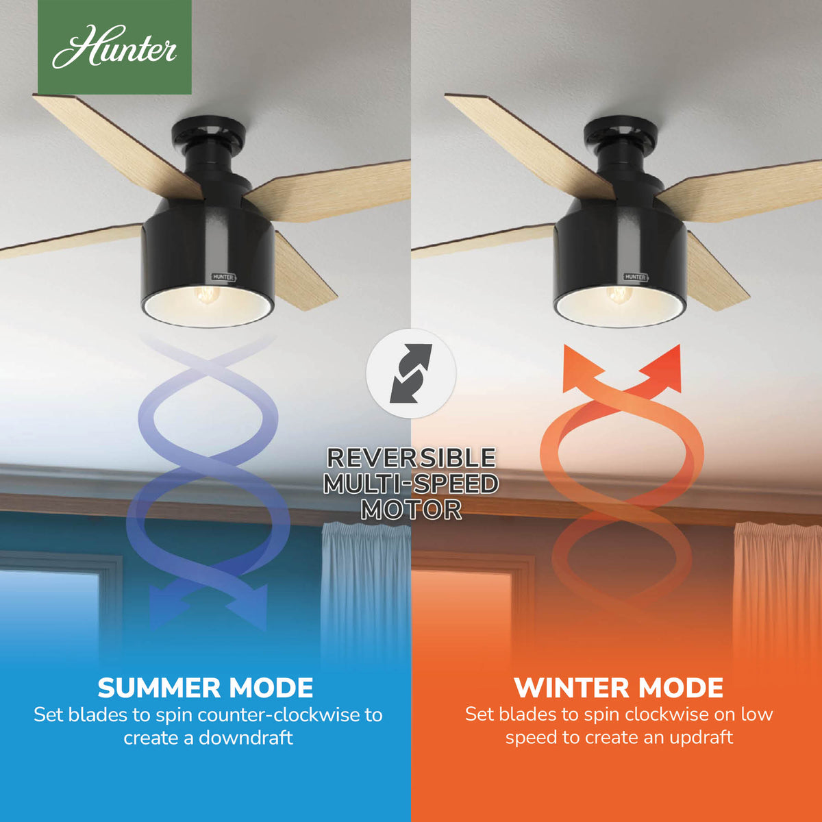52 inch Cranbrook Gloss Black Low Profile Ceiling Fan with LED Light Kit and Handheld Remote