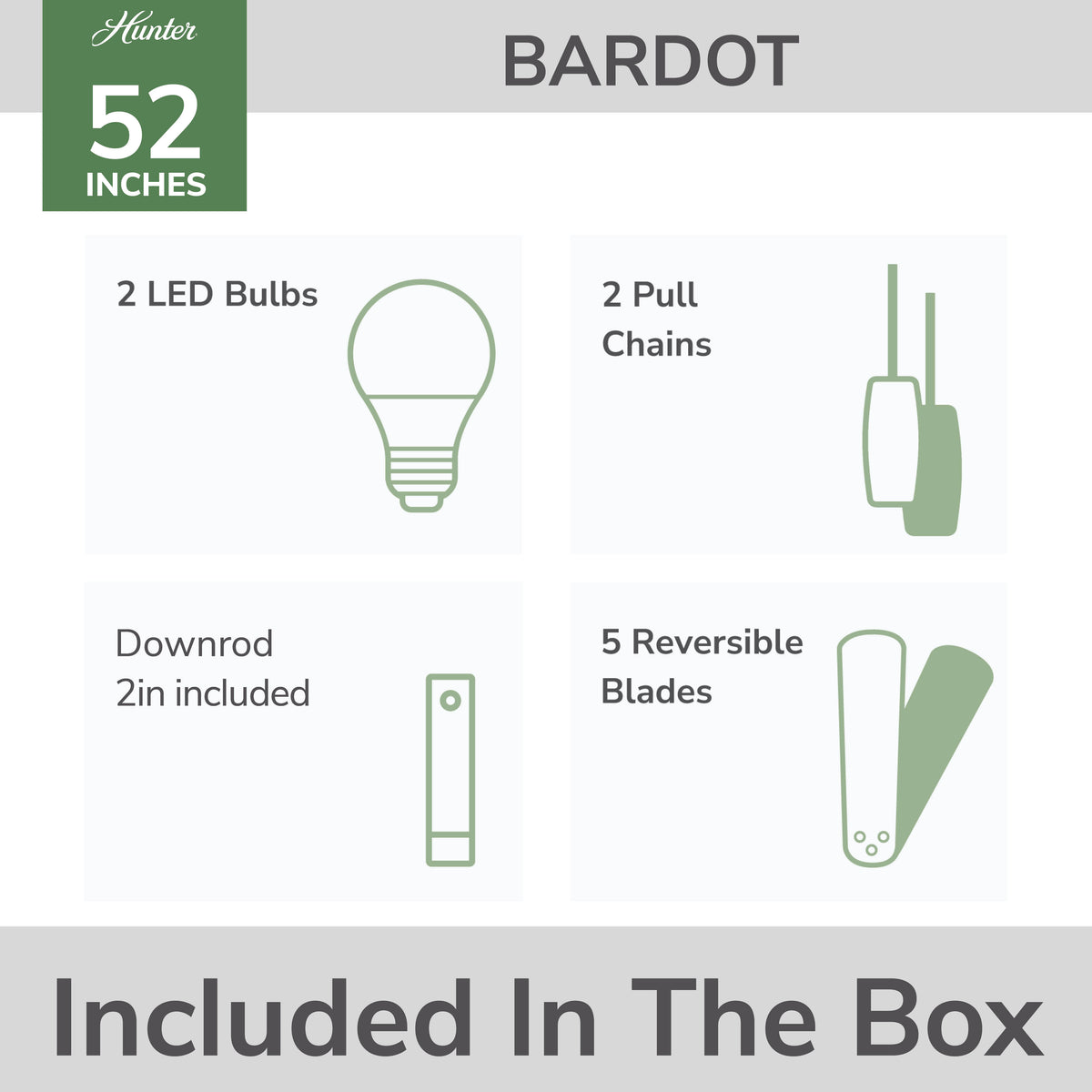 52 inch Bardot Fresh White Ceiling Fan with LED Light Kit and Pull Chain