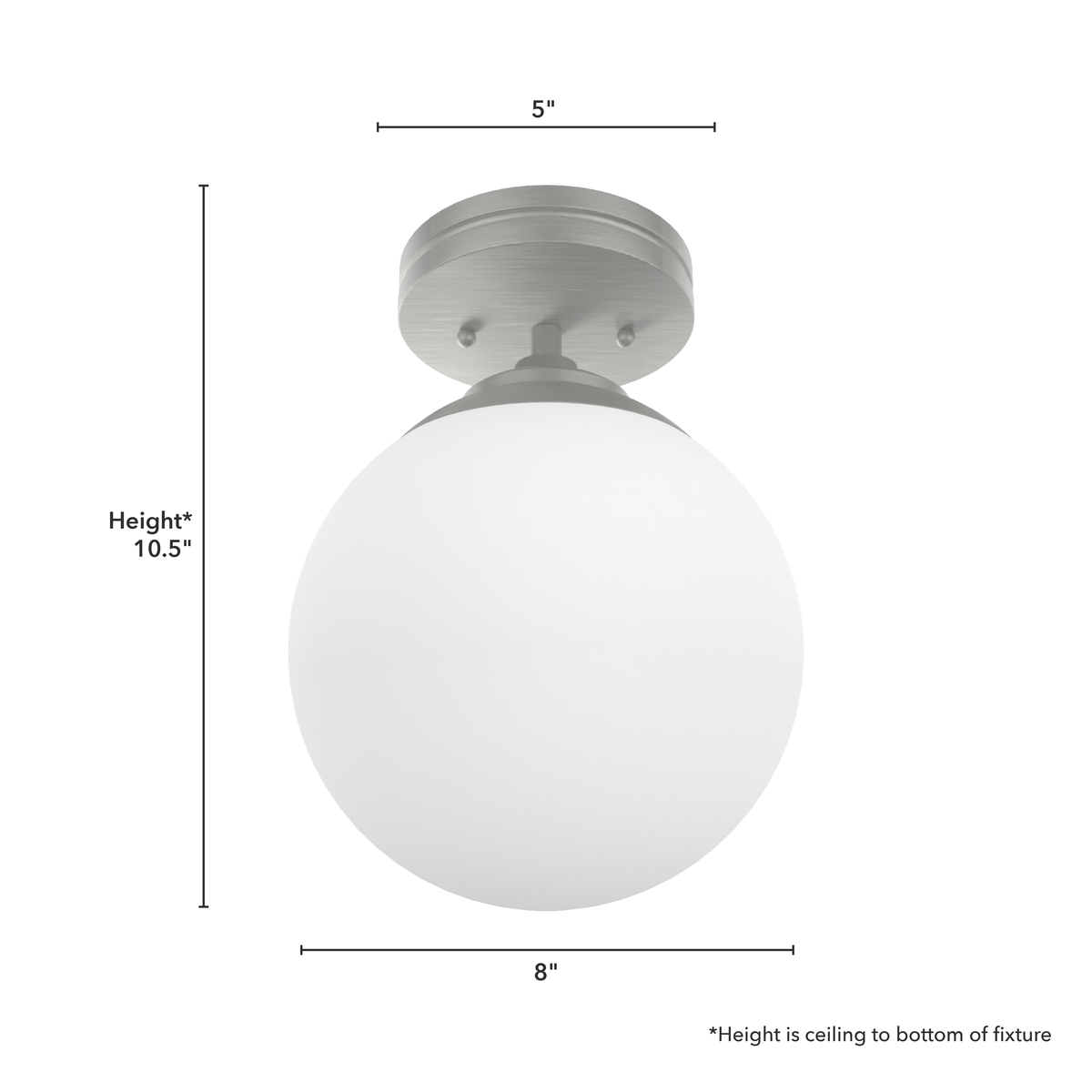 Hepburn 8-inch 1-light Brushed Nickel Semi-Flush Mount with Cased White Glass