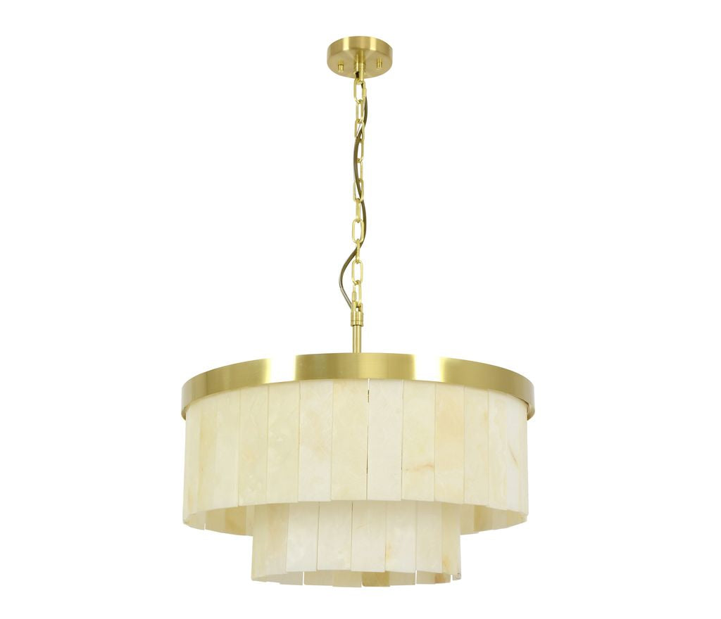 Elora 9 Light Brass Pendant Light with Jade Stone