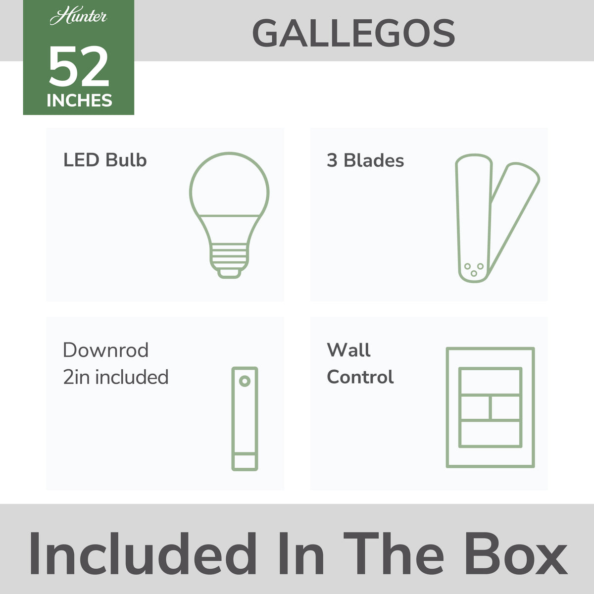 52 inch Gallegos Matte Black Damp Rated Ceiling Fan with LED Light Kit and Wall Control