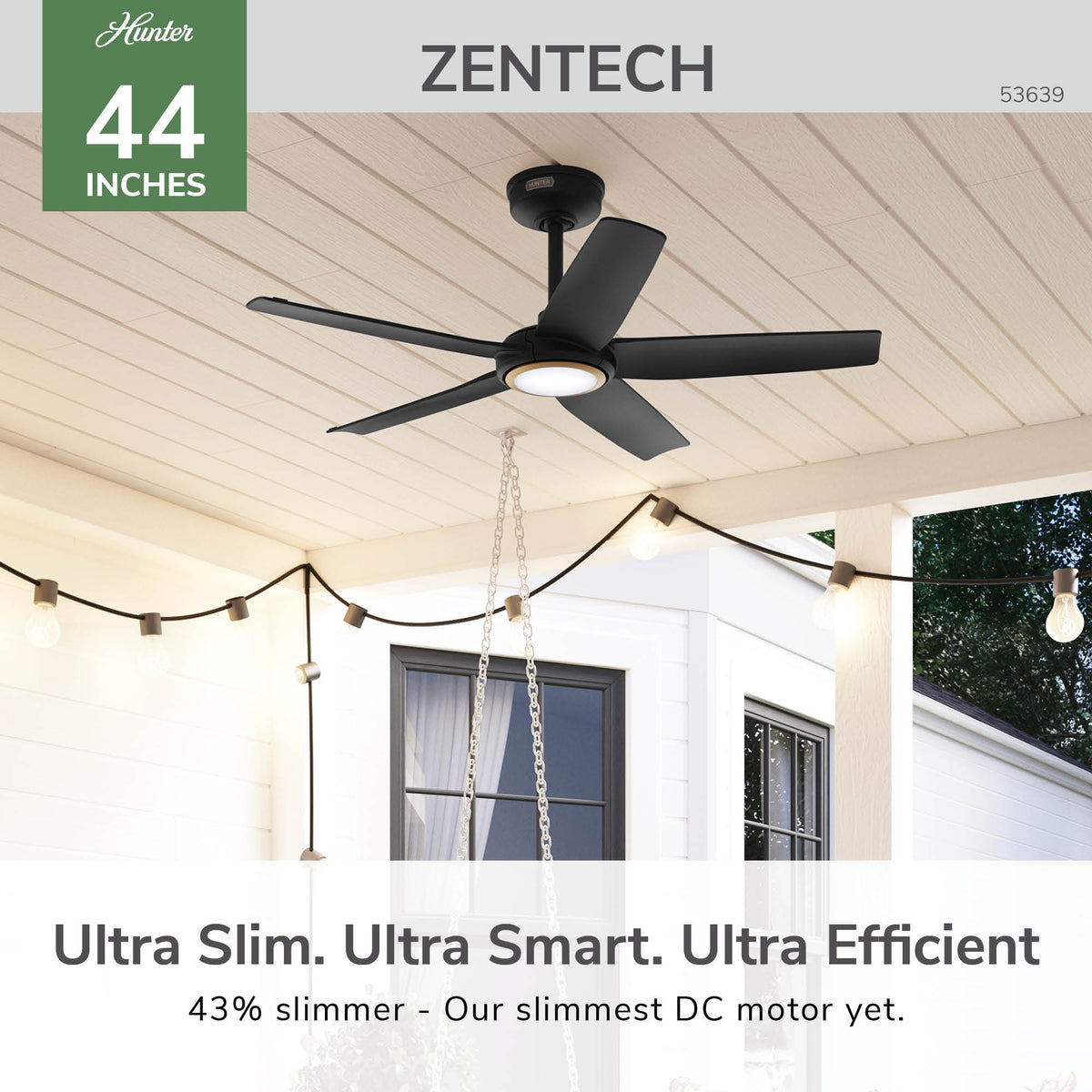 44 inch Zentech Wi-Fi ENERGY STAR® Matte Black Damp Rated Ceiling Fan with LED Light Kit and Handheld