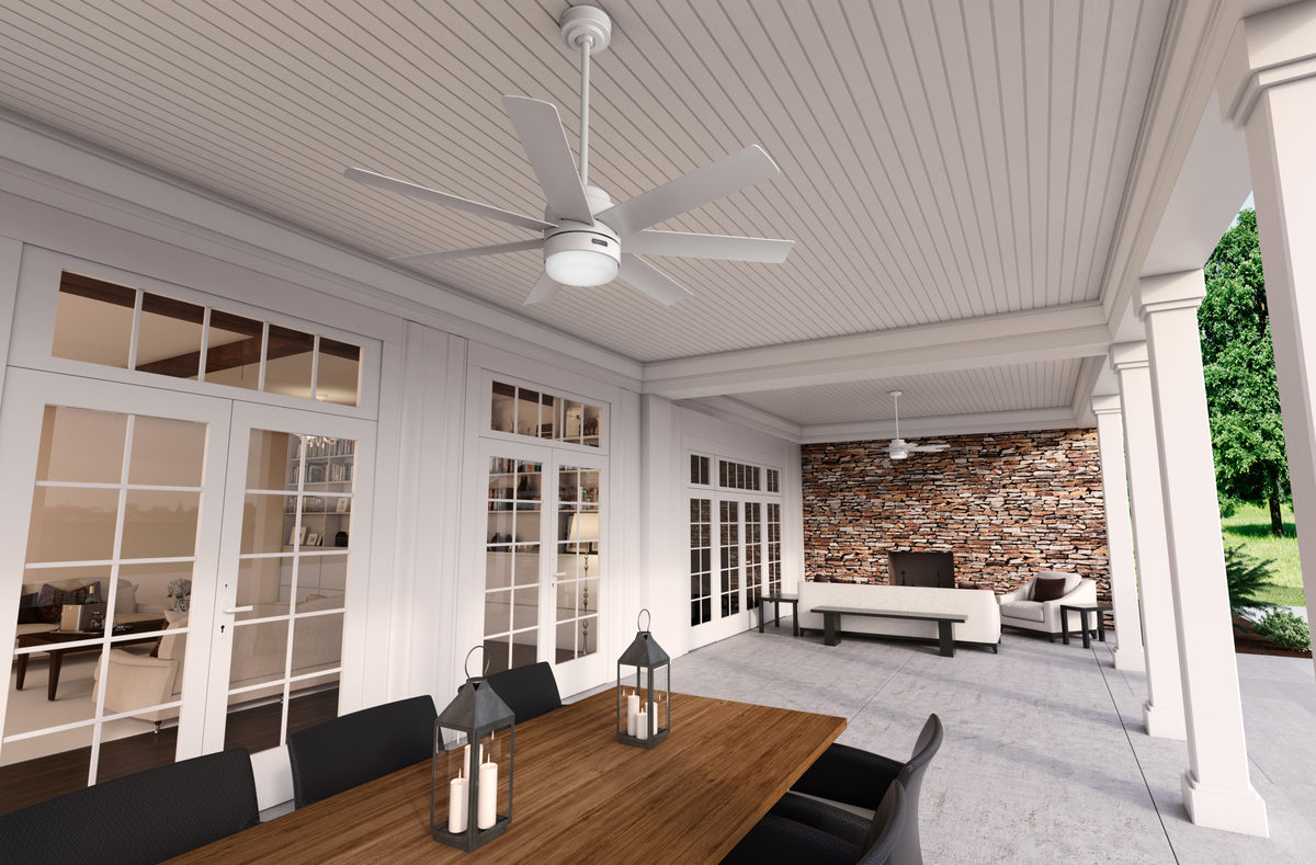 52 inch Brazos ENERGY STAR® Fresh White Damp Rated Ceiling Fan with LED Light Kit and Handheld Remote