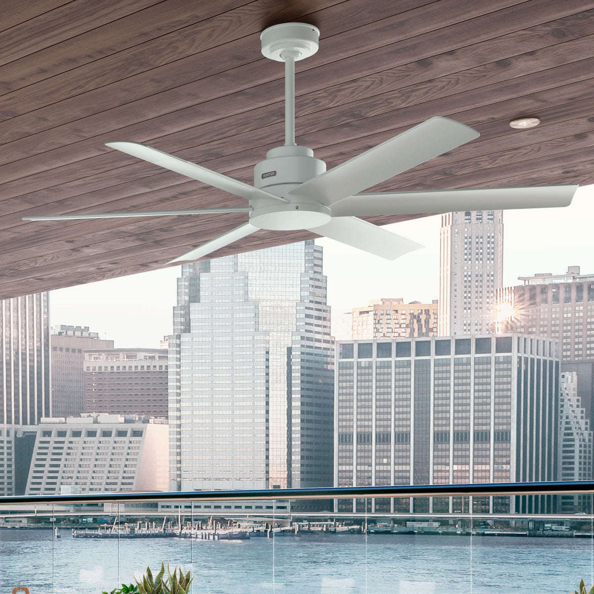60 inch Kennicott ENERGY STAR® Fresh White Damp Rated Ceiling Fan and Handheld Remote