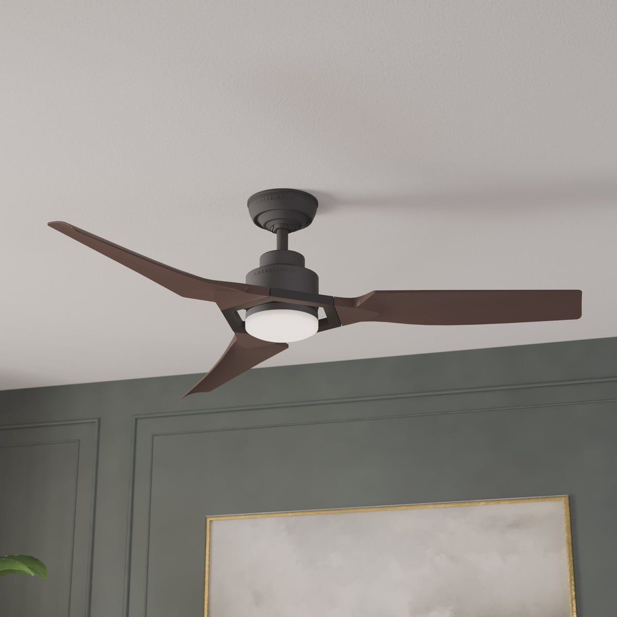 Casablanca 52 inch Eula ENERGY STAR® Matte Black Damp Rated Ceiling Fan with LED Light Kit and Wall Control and Handheld Remote