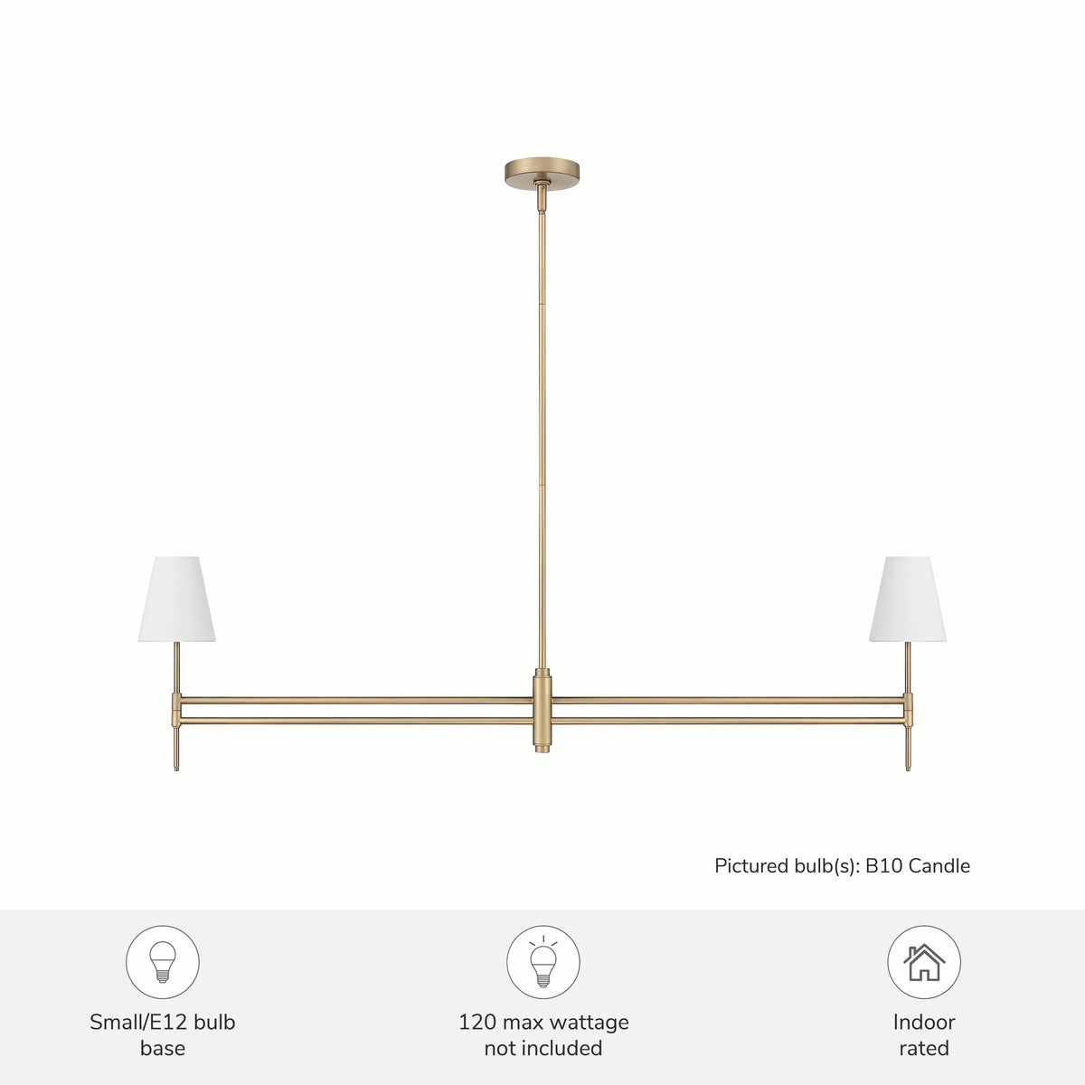 Camelia Stem 53-inch 2-light Luxe Gold and Off White Linen Linear Chandelier with White Linen Fabric Shade