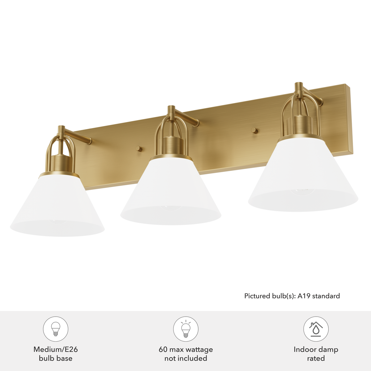 Carrington Isle 27.25-inch 3-light Luxe Gold Vanity Light with Cased White Glass