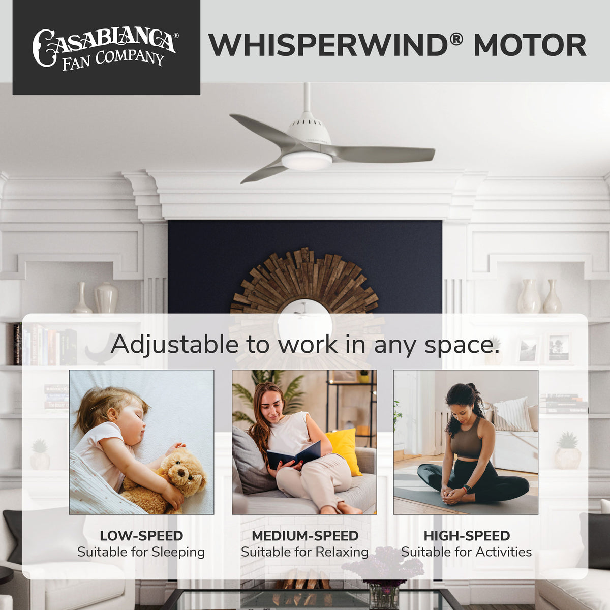 Casablanca 44 inch Wisp Fresh White LED Ceiling Fan Handheld Remote