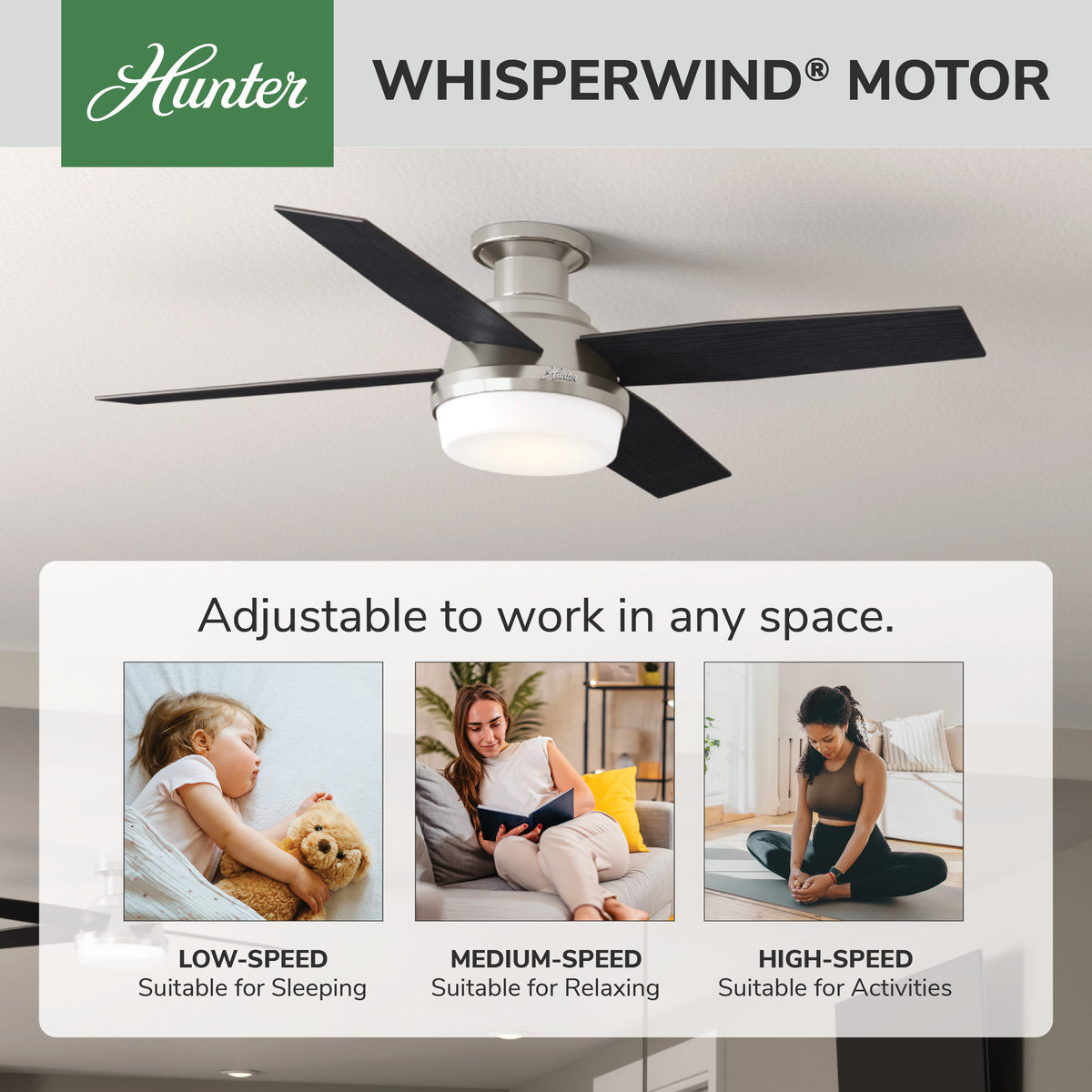 52 inch Dempsey Brushed Nickel Low Profile Ceiling Fan with LED Light Kit and Handheld Remote