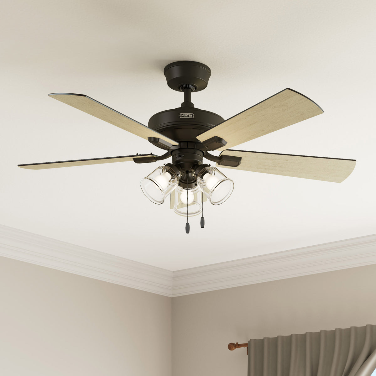 52 inch Crestfield HunterExpress Noble Bronze Ceiling Fan with LED Light Kit and Pull Chain