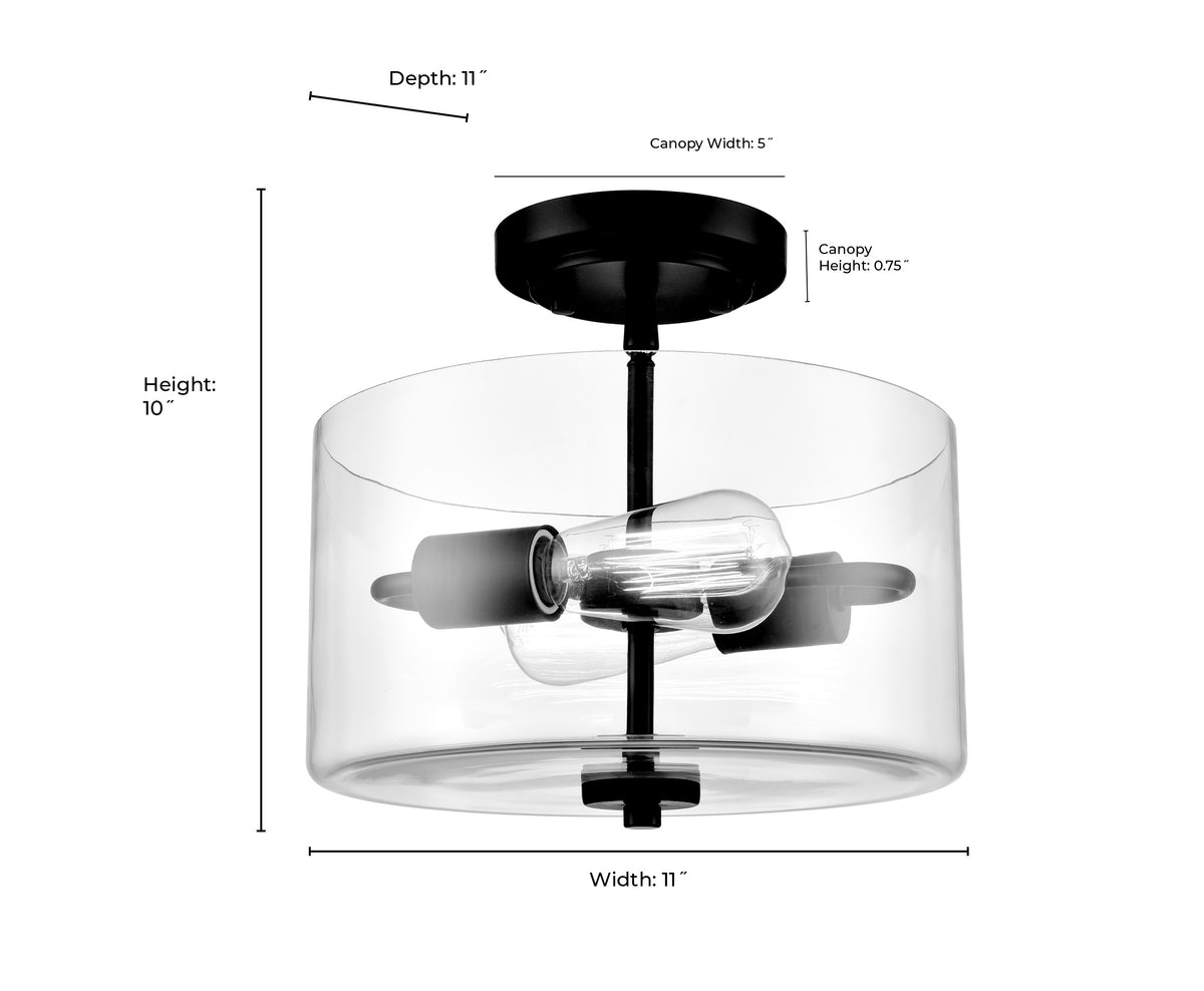 10'' Verlana Modern GoldClear 2 Light Semi-Flush Mount