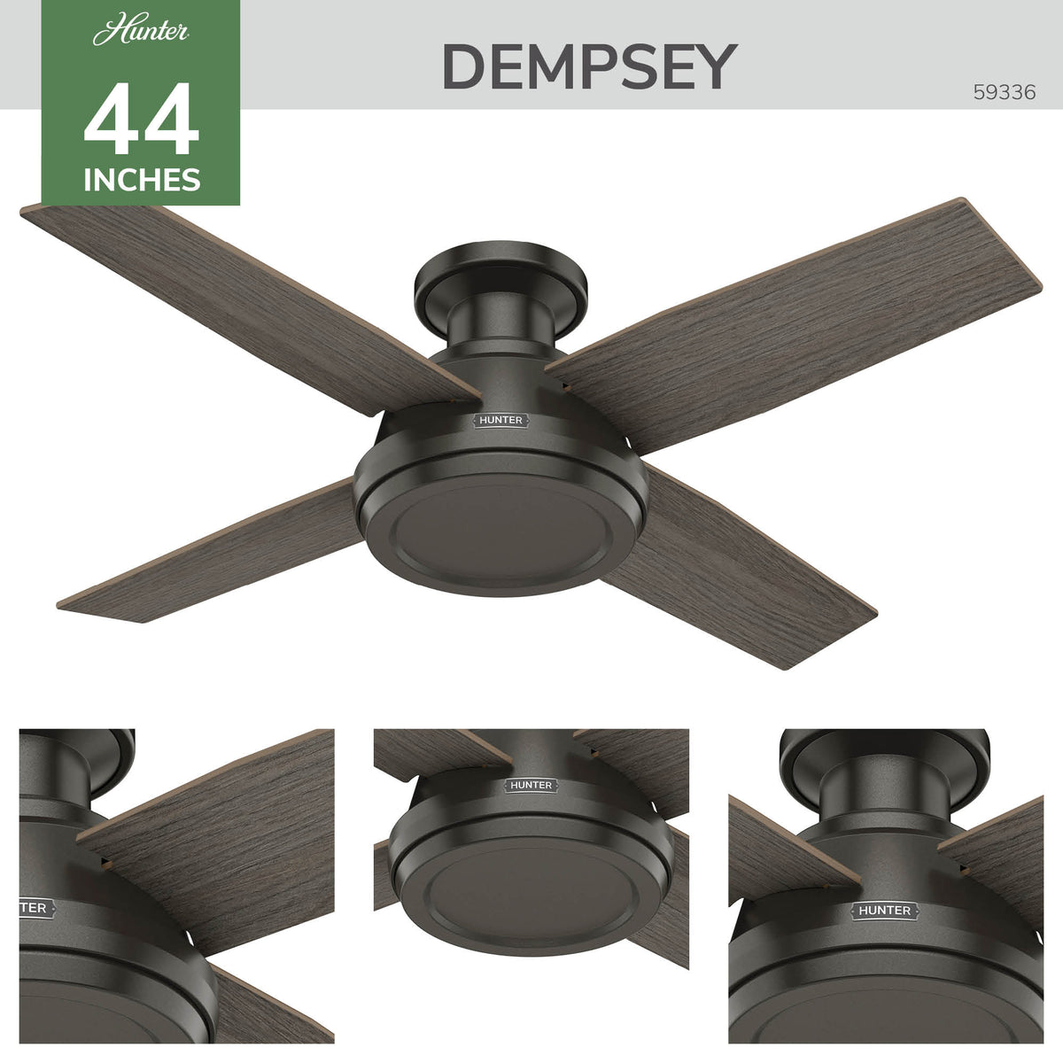 44 inch Dempsey Noble Bronze Low Profile Ceiling Fan and Handheld Remote