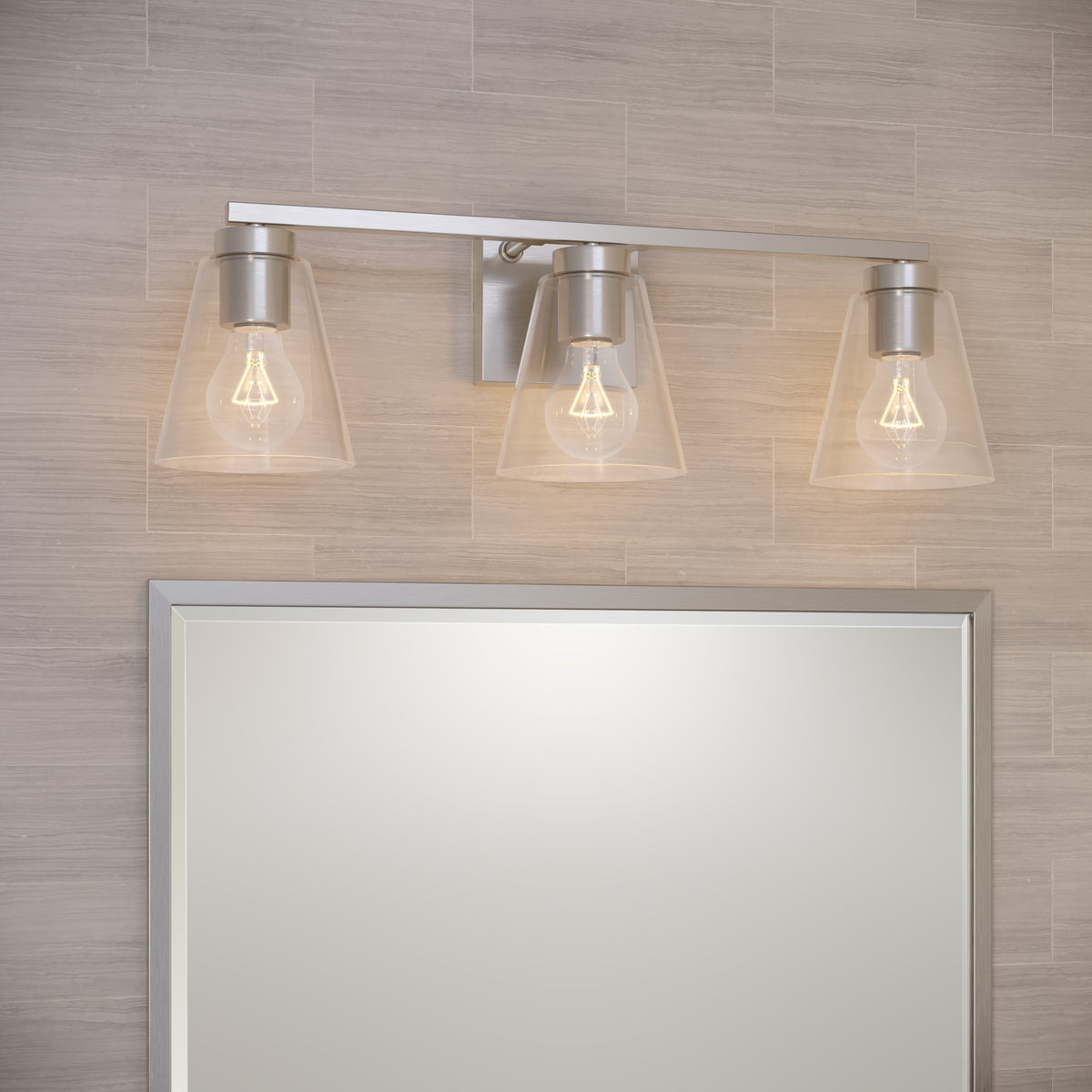 22-inch Strayhan Brushed Nickel 3-Light Clear Glass Bathroom Vanity Light