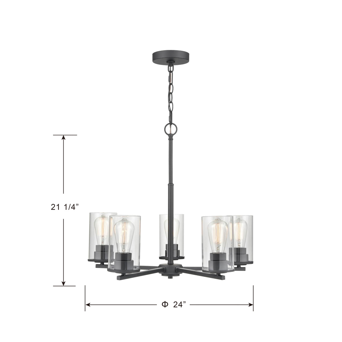 24-inch Verlana Matte Black 5-Light Clear Glass Chandelier