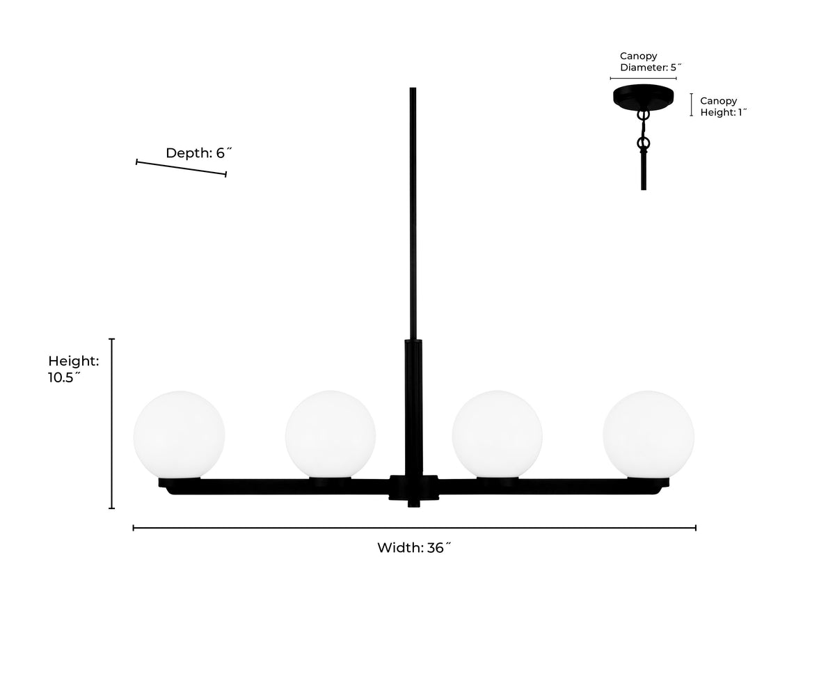 10.5'' Ardeva Matte Black 4 Light Linear Chandelier