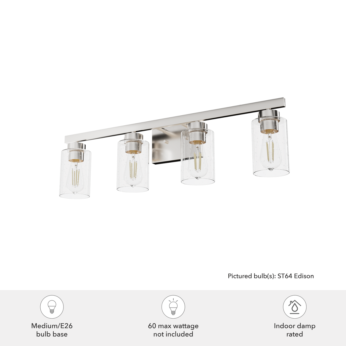 Hartland 31-inch 4-light Brushed Nickel Vanity Light with Seeded Glass