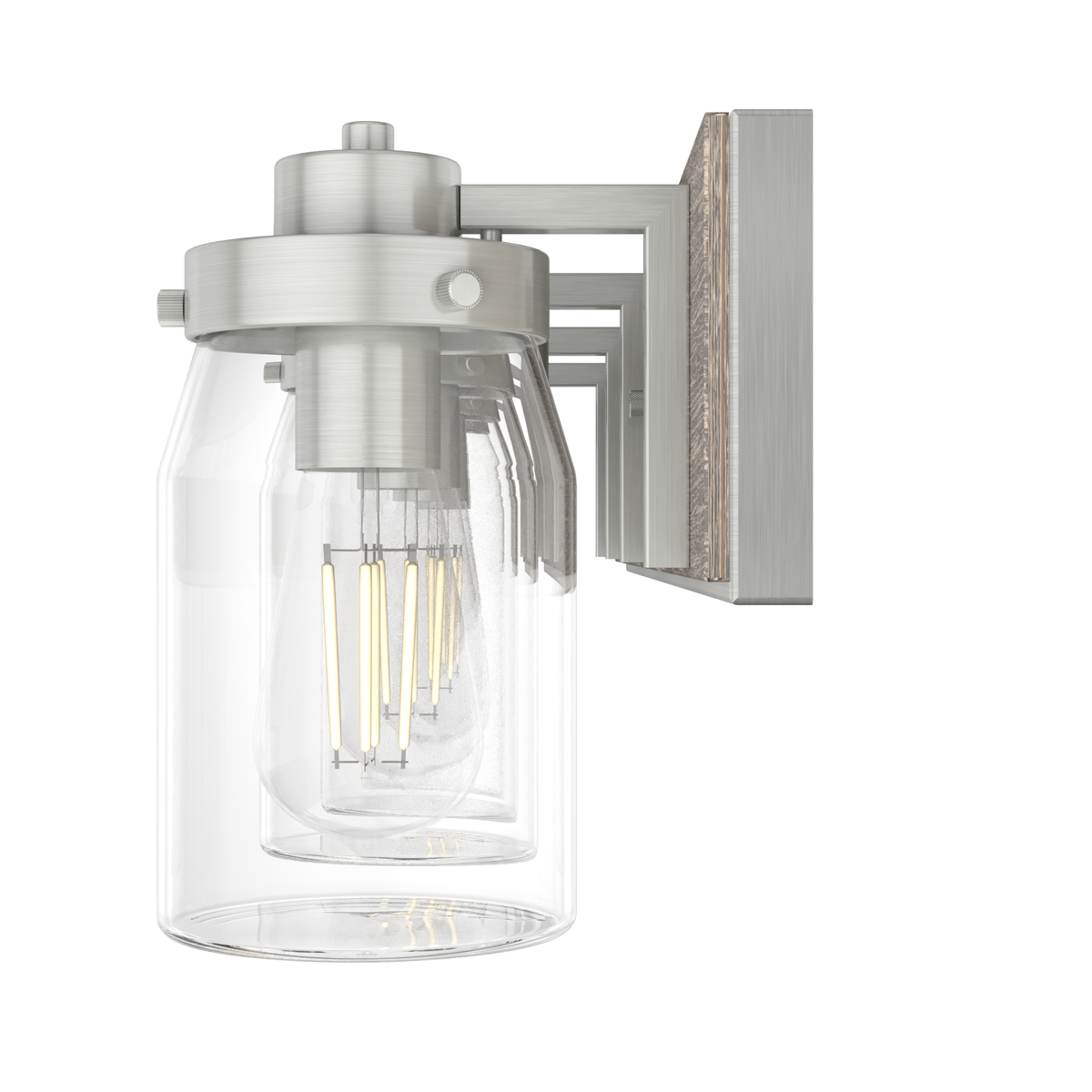 Devon Park 30-inch 4-light Brushed Nickel and Grey Wood Vanity Light with Clear Glass
