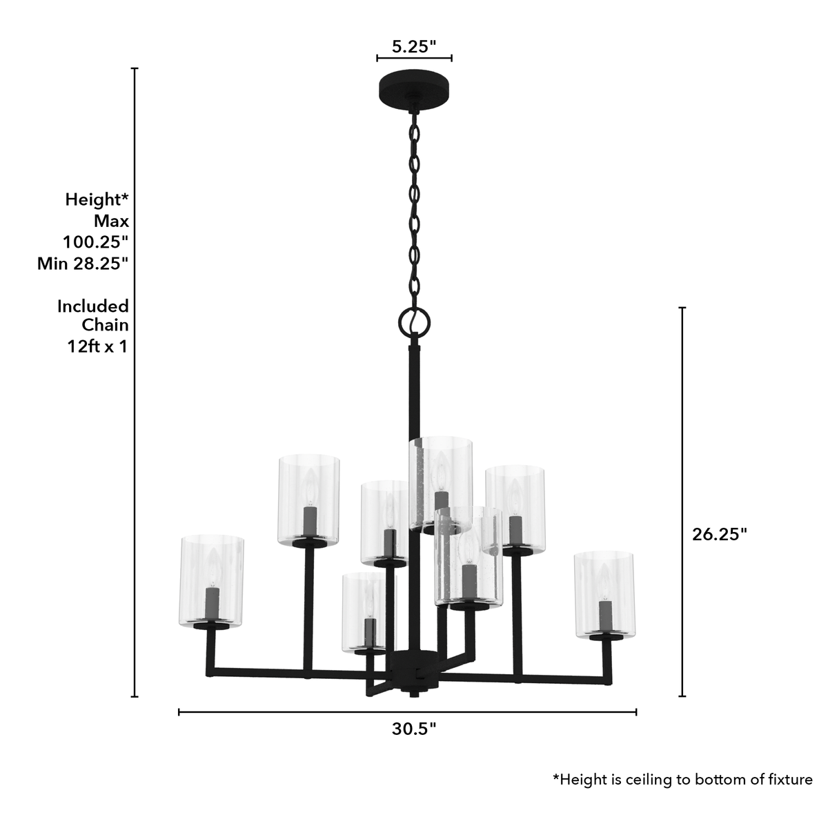 Kerrison 30.5-inch 8-light Natural Black Iron Chandelier with Seeded Glass