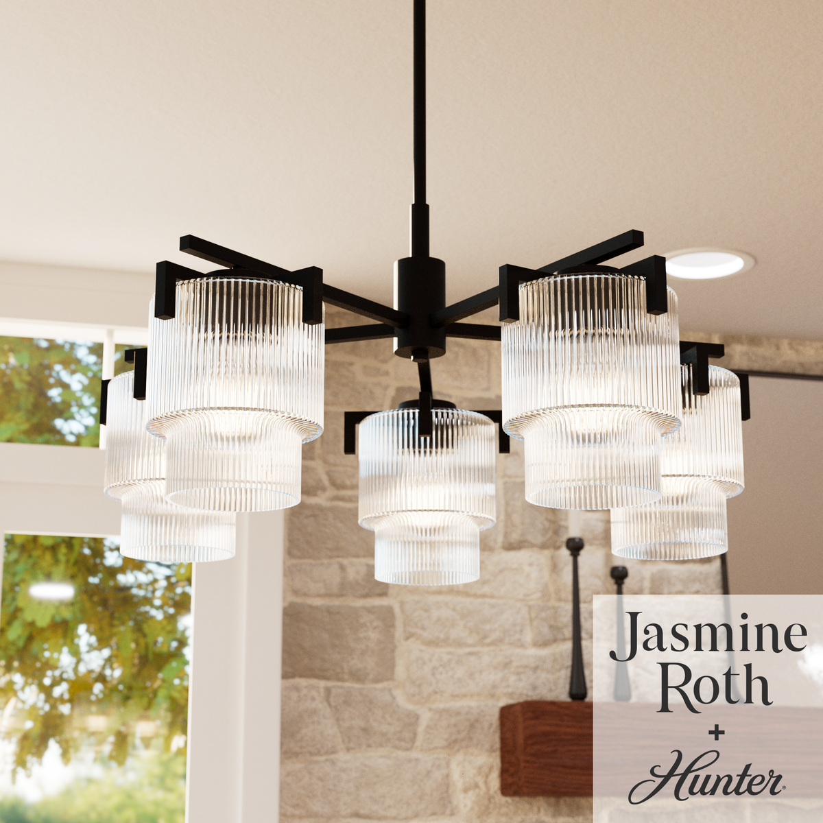 Ontario 27-inch 5-light Matte Black Chandelier with Clear Glass