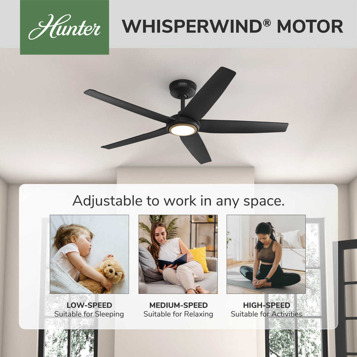 52 inch Zentech Wi-Fi ENERGY STAR® Matte Black Damp Rated Ceiling Fan with LED Light Kit and Handheld Remote
