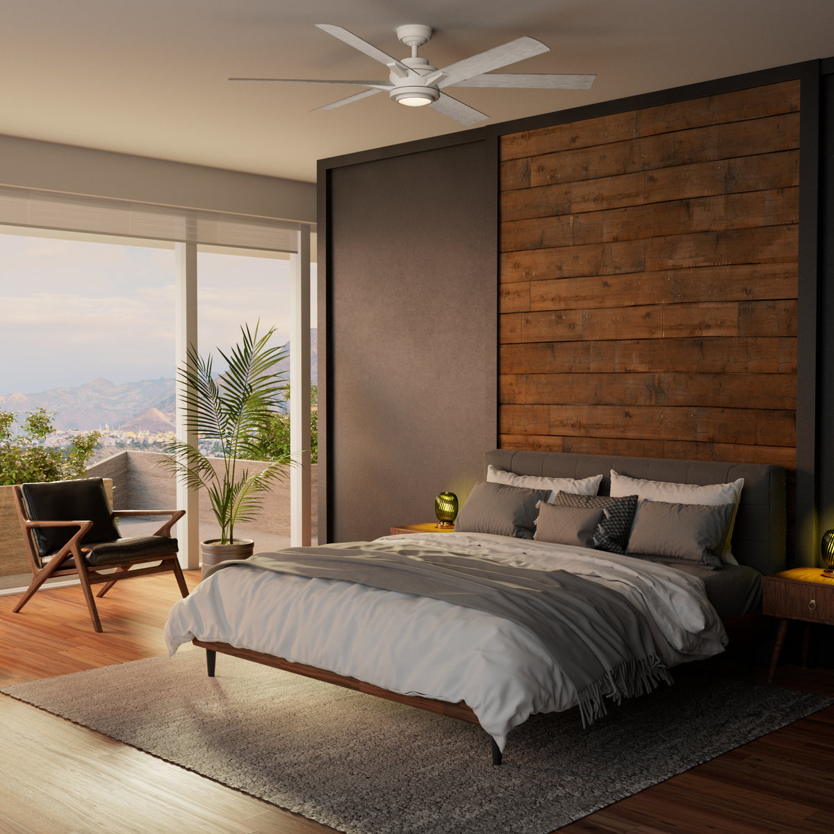 Casablanca 65 inch Melia ENERGY STAR® Fresh White Damp Rated Ceiling Fan with LED Light Kit and Wall Control and Handheld Remote