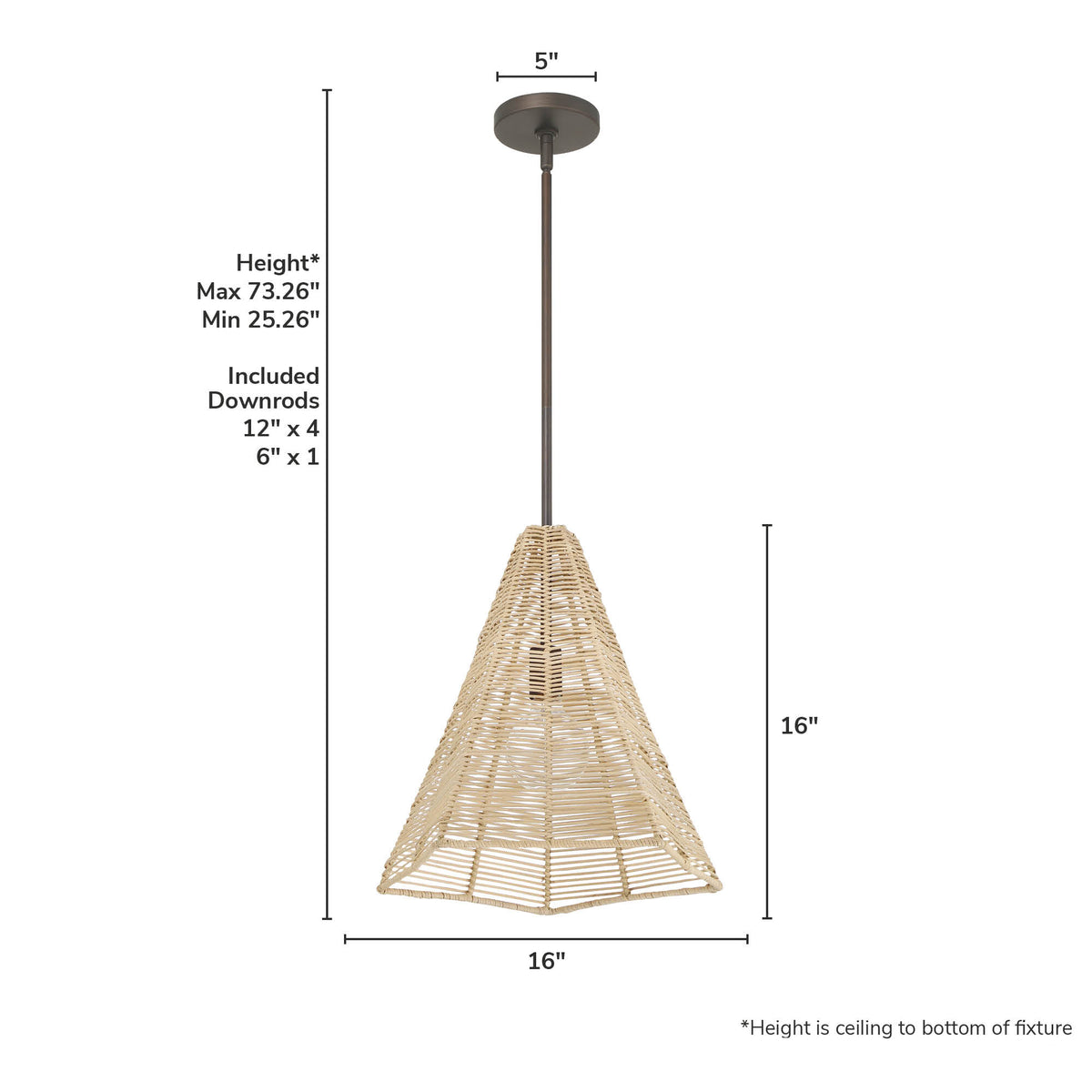 Comet 16-inch 1-light Matte Bronze Pendant with Natural Rattan Shade