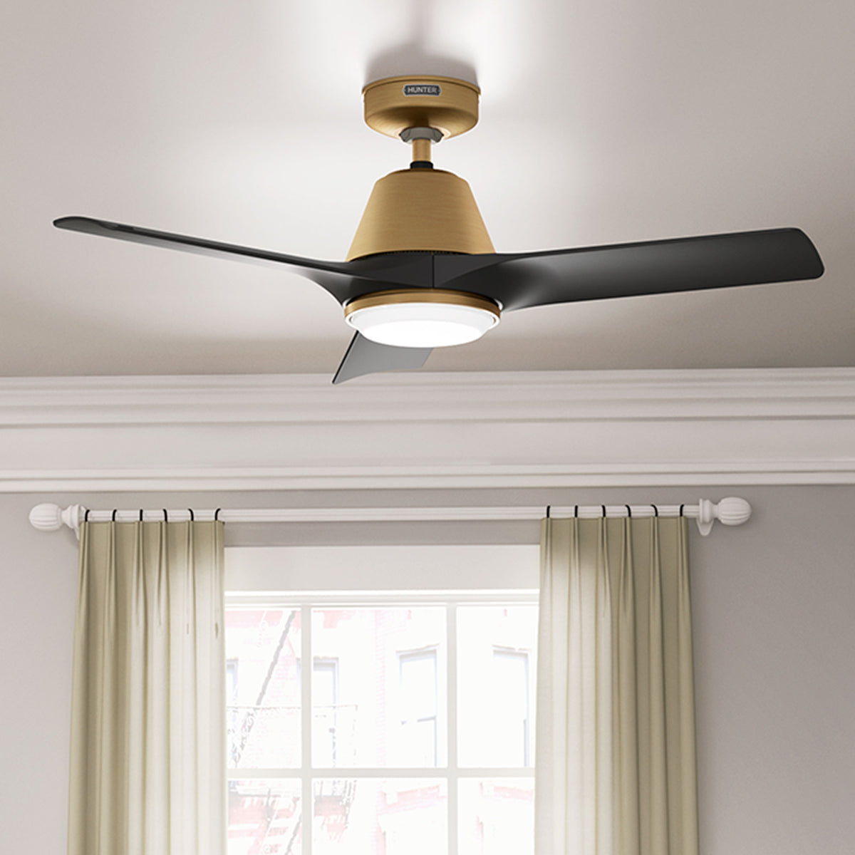 44 inch Aeronaut Wi-Fi ENERGY STAR® Luxe Gold Damp Rated Ceiling Fan with LED Light Kit and Handheld Remote