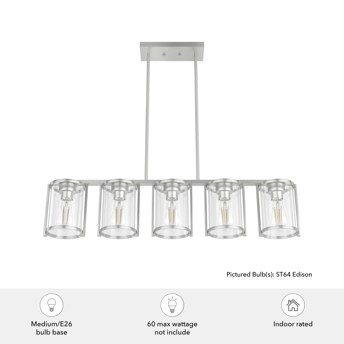 Astwood 39-inch 5-light Brushed Nickel Linear Chandelier with Clear Glass