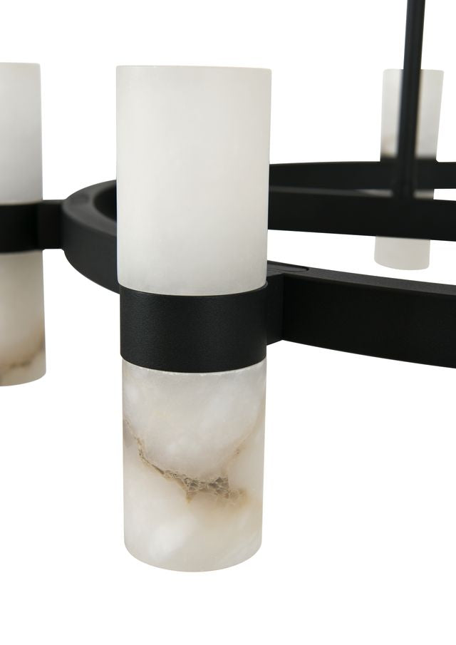 Luella 16 Light Black Chandelier with Alabaster Shades