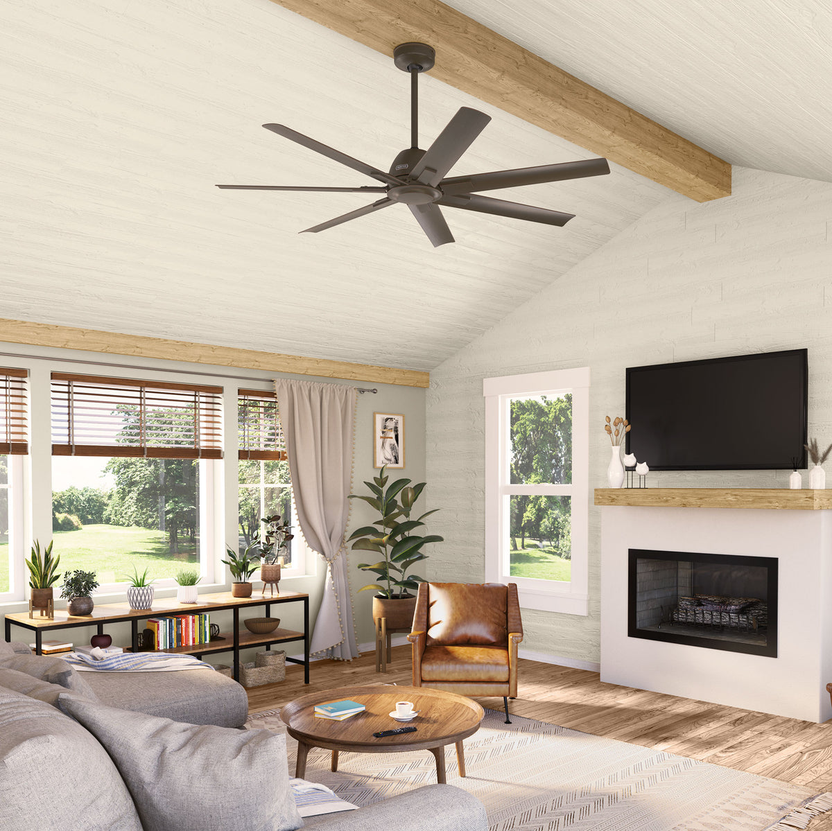 60 inch Downtown ENERGY STAR® Matte Bronze Damp Rated Ceiling Fan and Wall Control