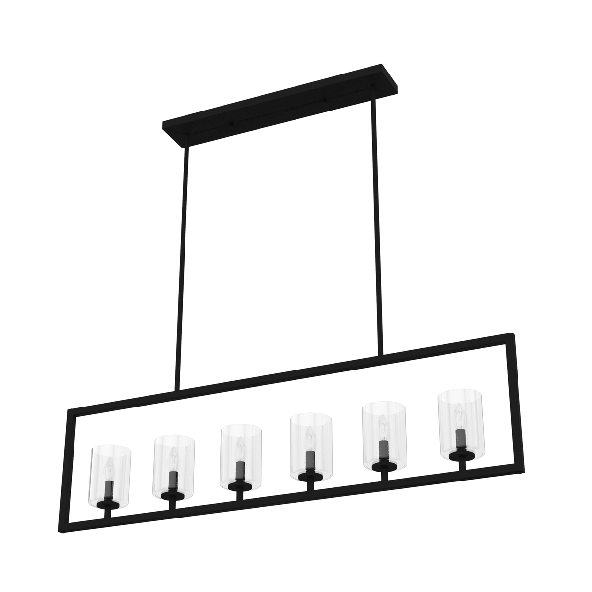 Kerrison 48-inch 6-light Natural Black Iron Linear Chandelier with Seeded Glass