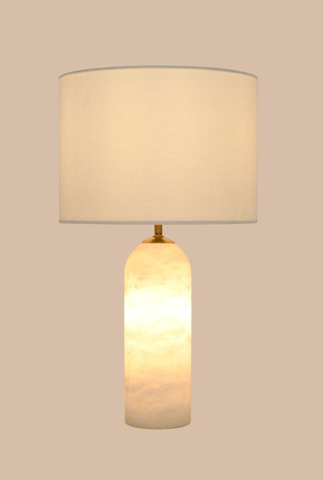 Firma 2 Light Linen Table Lamp with Alabaster Base